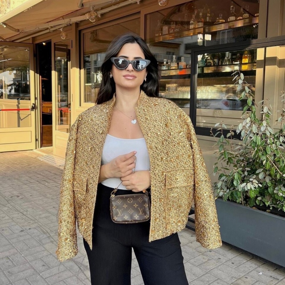 Liz Claiborne Gold Tweed Women’s Bomber Jacket - Picture 12 of 17
